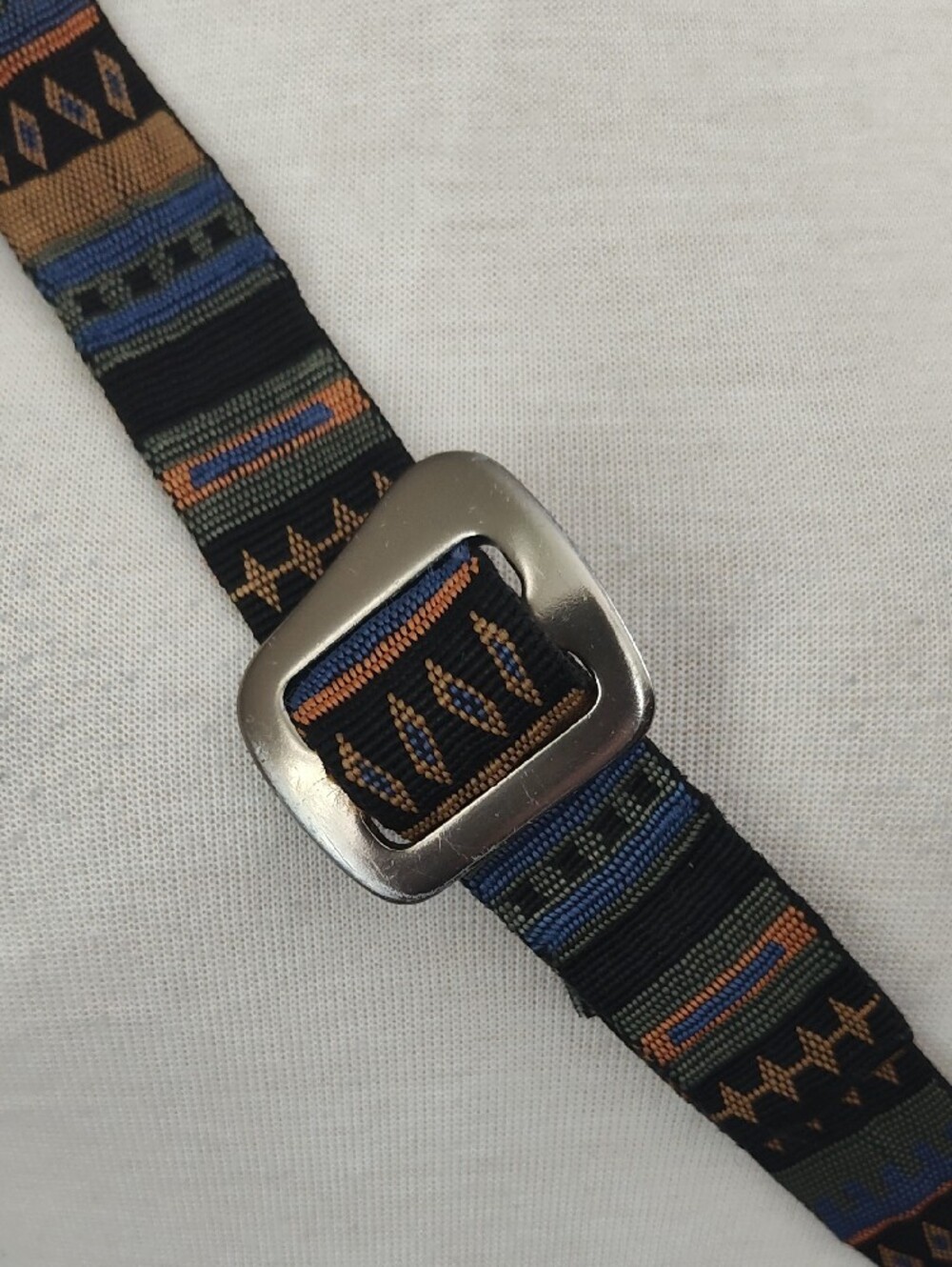 Bison Designs Patterned Belt with Silver Toned Metal Buckle